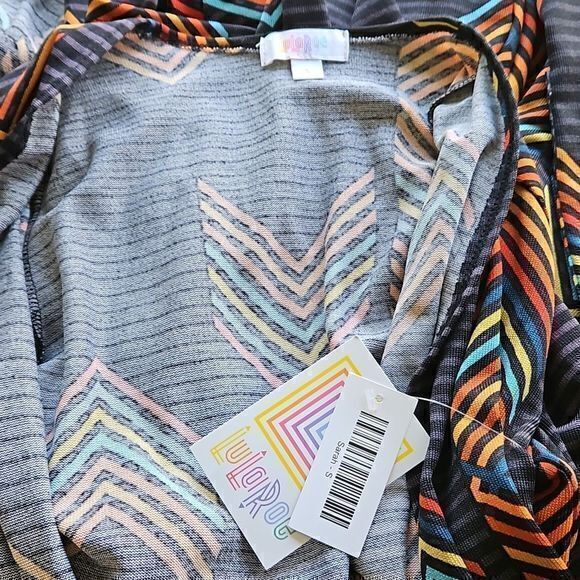 LulaRoe Sarah Open Front Duster Cardigan with Colorful Chevron Stripes Sz S NWT - Picture 13 of 15